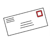 A drawing of an envelope with a stamp