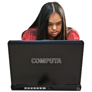 A woman looking at a laptop screen