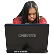 A woman looking at a laptop screen