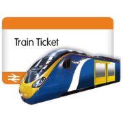 A train ticket and image of a train in front of it
