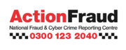 Logo for Action Fraud - text reads Action Fraud National Fraud & Cyber Crime Reporting Centre 0330 123 2040