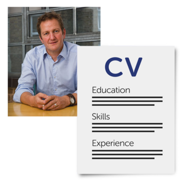 A photo of Jon Sparkes next to a CV