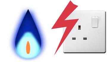 A symbol of a gas flame next to a plug socket