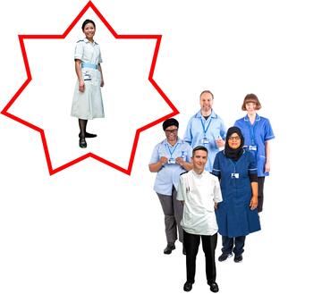 A learning disability nurse is highlighted in a red star shape next to a group of other NHS nurses