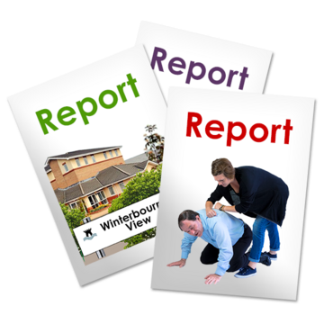 Three report book covers one shows someone being bullied