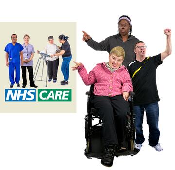 people with a learning disability pointing to an NHS care leaflet