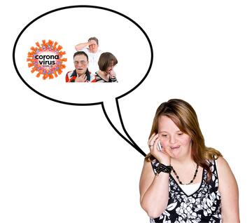 A woman is on the phone talking about covid-19 and symptoms