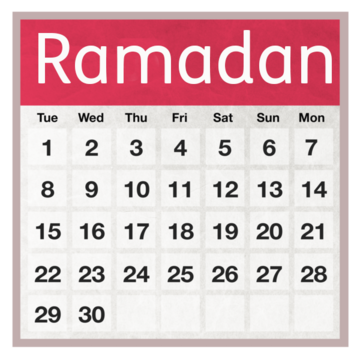 A calendar that has Ramadan at the top and 30 days underneath
