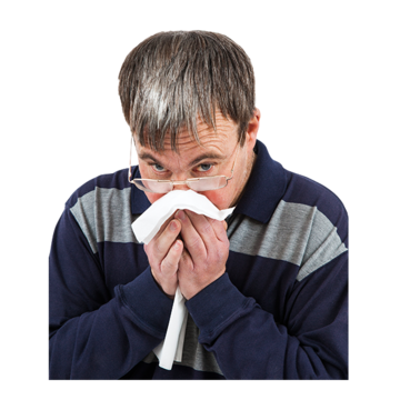 A man blowing his nose.