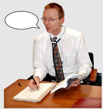 A doctor with a speech bubble