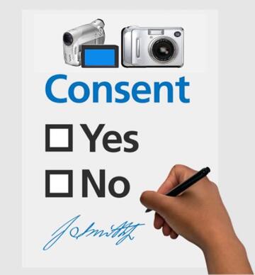 A photography and video consent form being signed