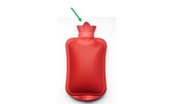 A hot water bottle with an arrow pointing to the top.