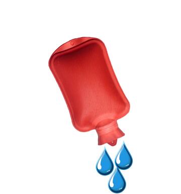 An upside down hot water bottle with water coming out of it.