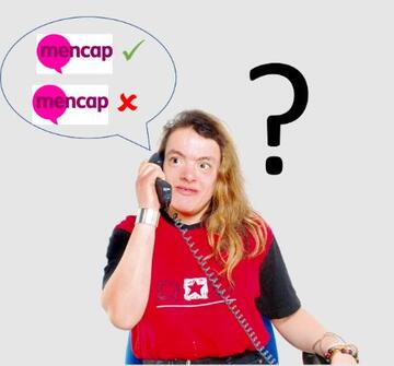 A woman talking on the phone asking if she can use the word Mencap or not.