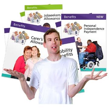 A man standing in front of posters for benefits.