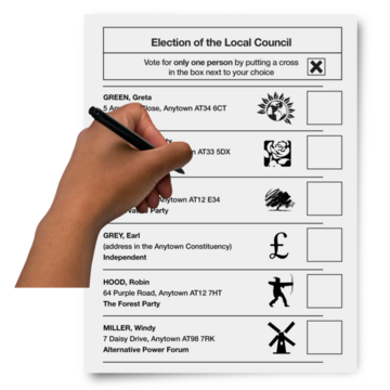 A hand holding a pen over a ballot paper