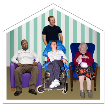 Three people and a care worker in a care home
