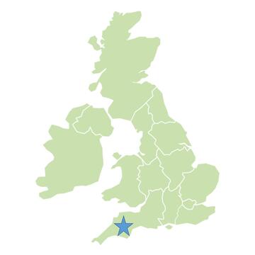 A map of the British Isles with a star on it.