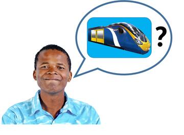 A man with a speech bubble.  In the speech bubble is a railcard and a question mark.