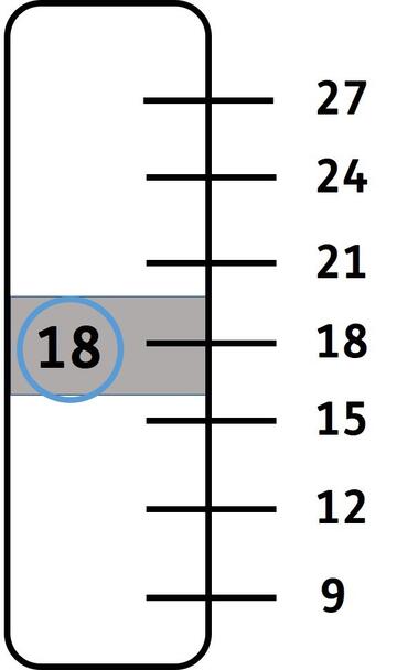 A thermometer with the number 18 in the middle of it.