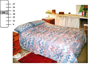 A bedroom and a thermometer showing 18 degrees.