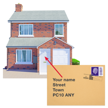 A house with an envelope with the address written on it