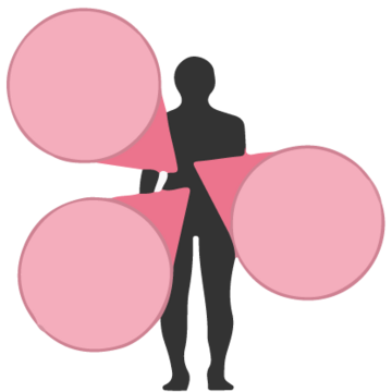 An outline of a person with pink circles pointing to the person.
