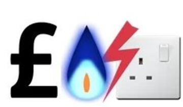A pounds sterling symbol, a gas flame, a lightening bolt and an electric socket