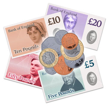 Some pound notes and coins.