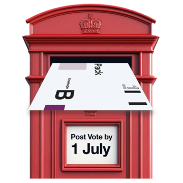 A postal vote pack going into a red postbox