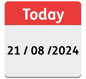 A page from a calendar which says 'Today' with the date, month and year numbers underneath it.