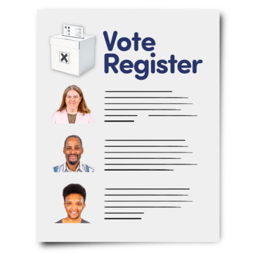 A vote register page with people listed