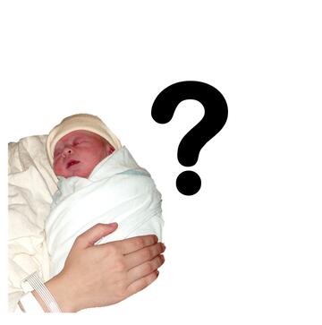 A baby with a question mark beside it.