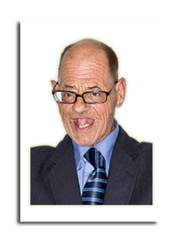 A passport photo of a bald elderly man with glasses and a dark suit