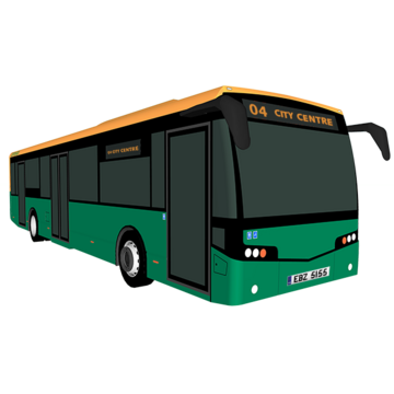A green bus with the doors open