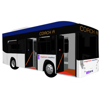 A photograph of a coach with its doors open