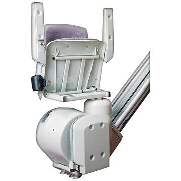 A stairlift chair folded up.