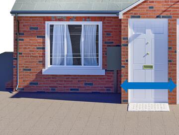 A house with a double ended arrow across the door.