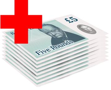 A plus sign beside a pile of money.