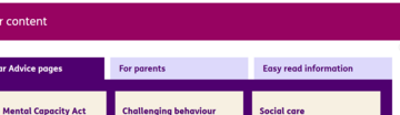 A screenshot showing the For parents and the Easy read information tabbed headings