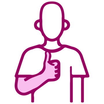 A line drawing of a person with their right hand giving a thumbs up