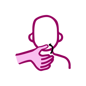 A line drawing of a cupped hand moving up towards the mouth