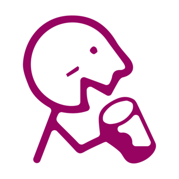 A stick man drinking from a cup