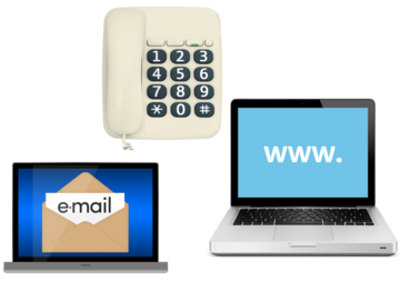 Phone, email and website