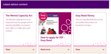 Screenshot of the latest 3 pages of content made on the Mencap website