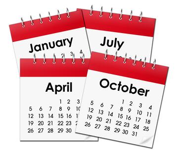 Calendar months of January, April, July and October.