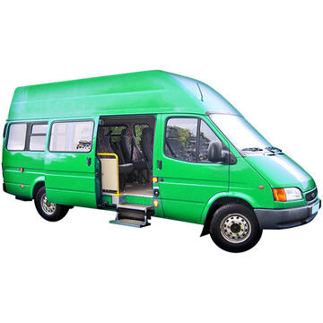 A minibus with the side door open.