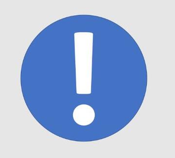 A blue circle with a white exclamation mark inside it