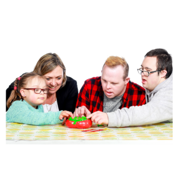 A family playing a game at a table