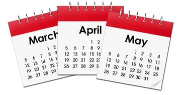 The calendar months of March, April and May.